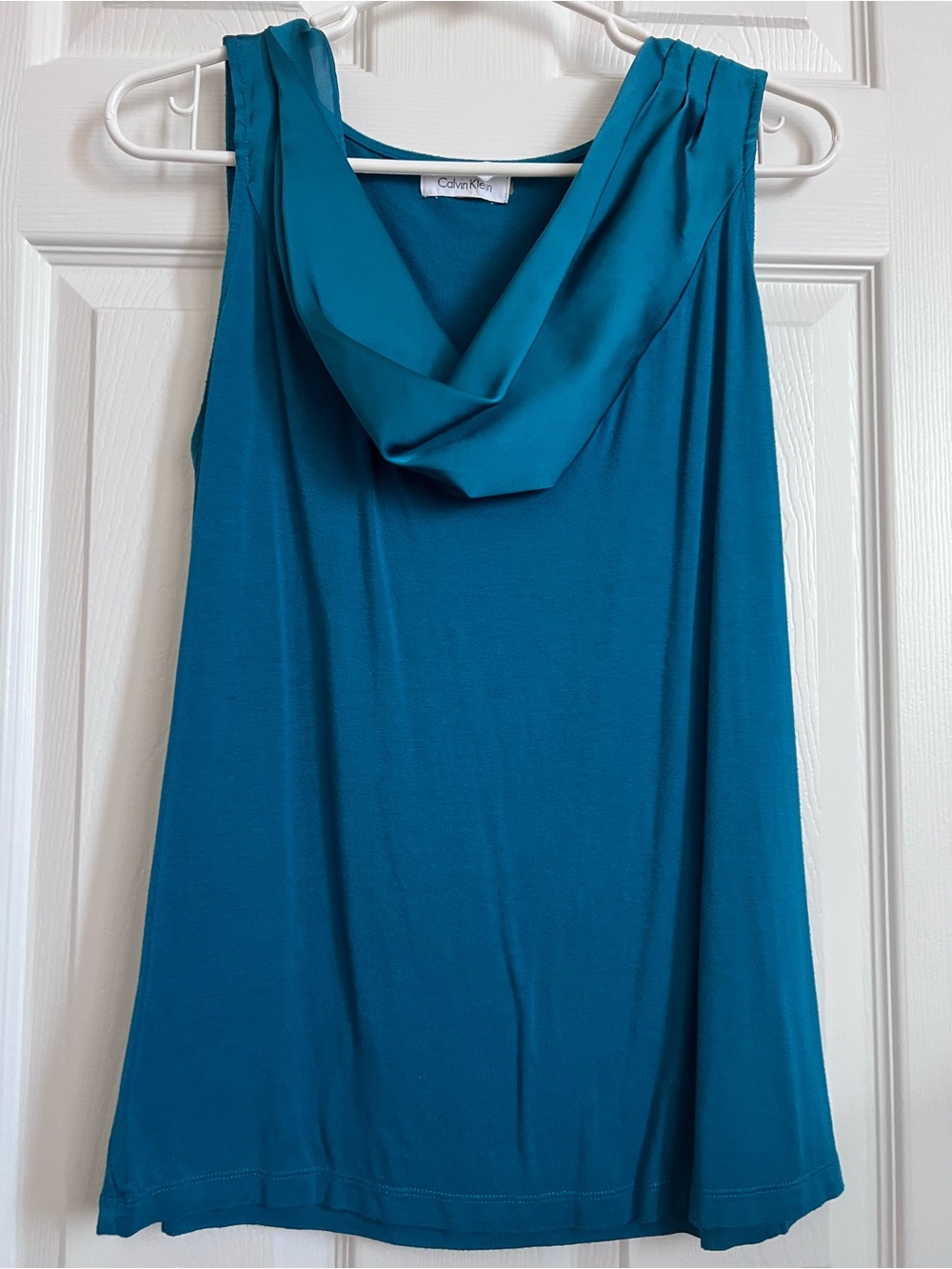 Calvin Klein Teal Draped Cowl Neck Sleeveless Top